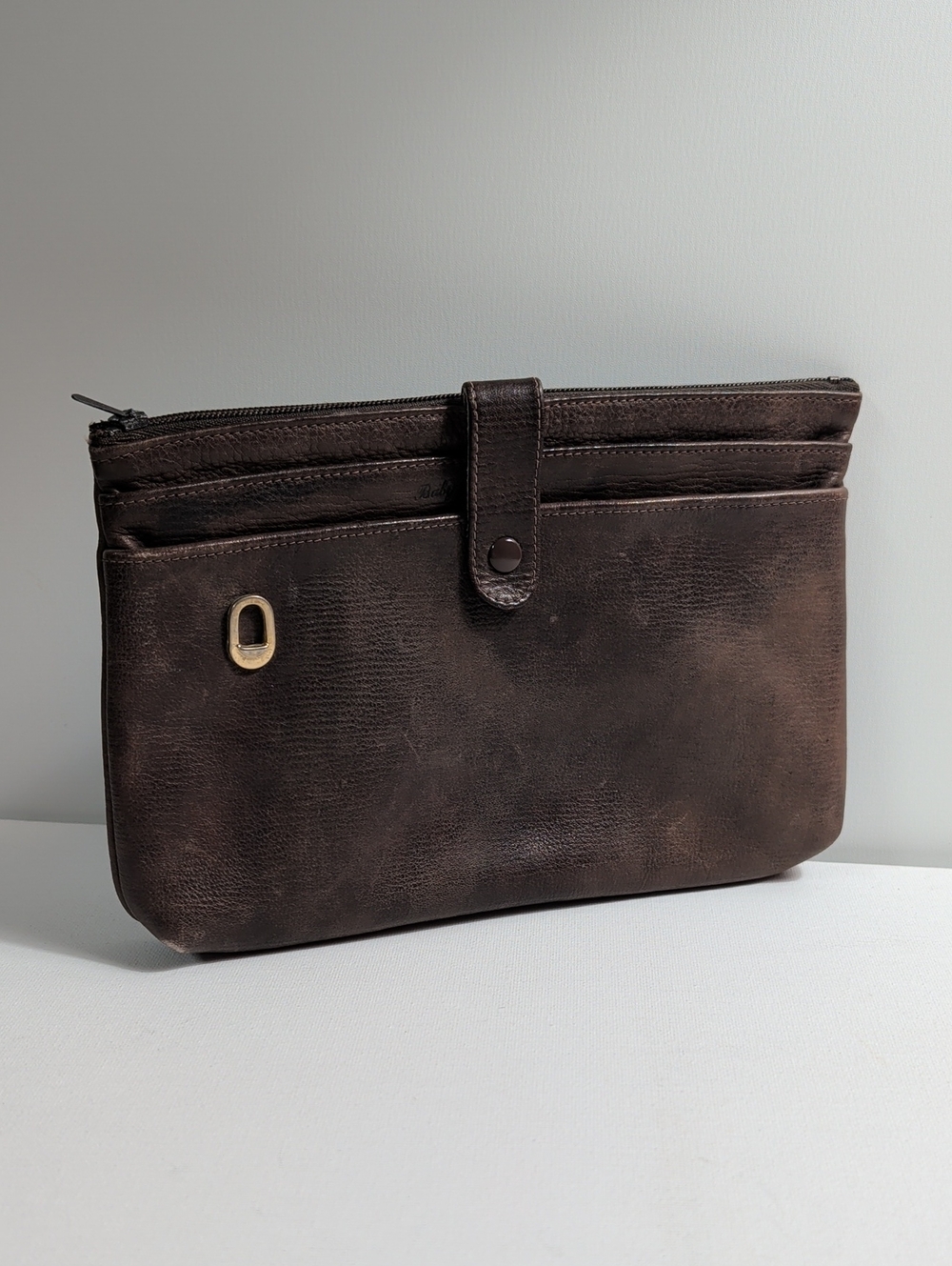 Vintage Italian Baby Calf Leather Slim Zippered Clutch